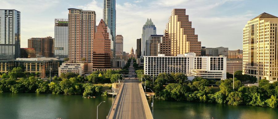 Downtown Austin skyline seen across Lady Bird Lake